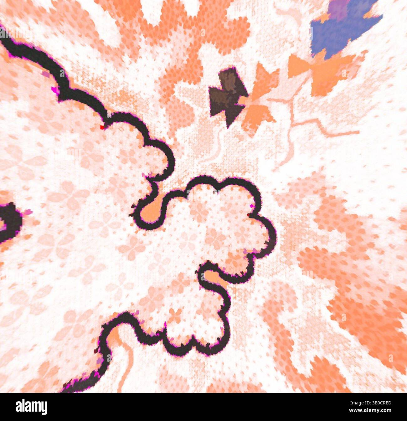 An abstract composition featuring swirling patterns and vibrant hues ...