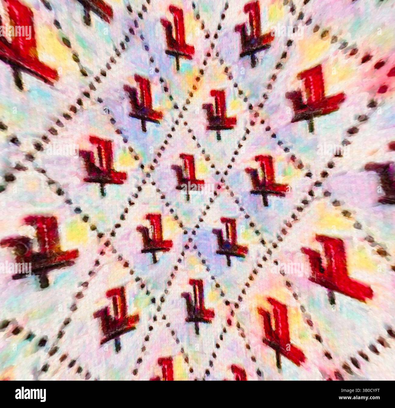 Visual Motif Design A vibrant pattern of red and pink symbols arranged in a diamond ...
