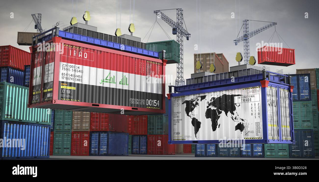Irak Turkey Container Storage Flags of Iraq and world map on cargo containers - international trade ...