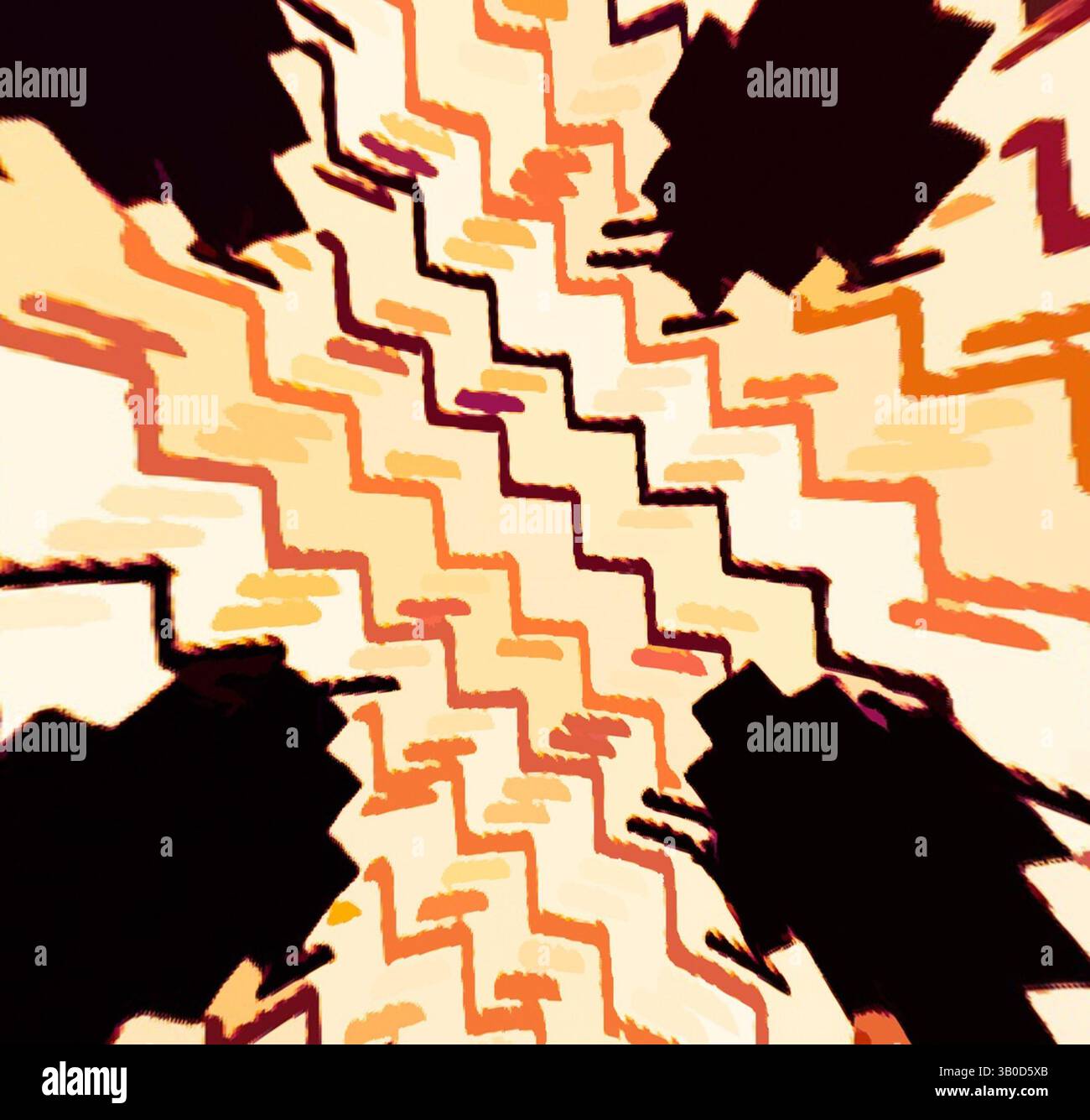 A dynamic burst of swirling patterns in warm hues, creating an ...