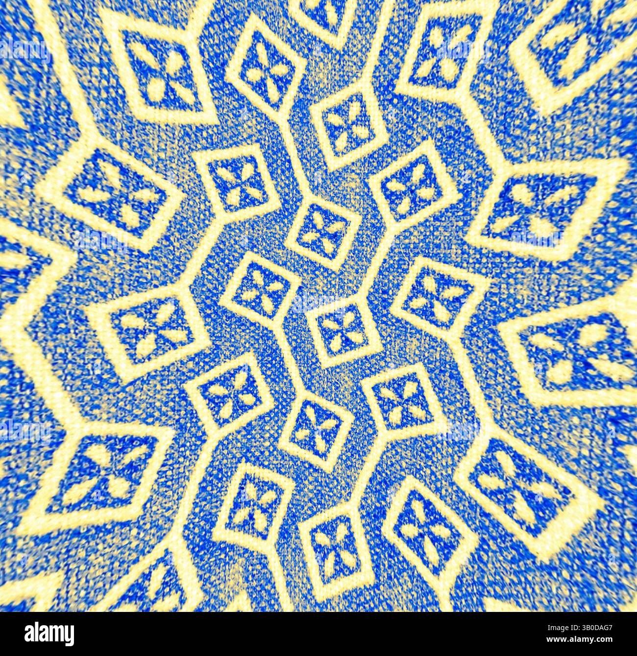 A vibrant pattern featuring an intricate arrangement of blue and yellow ...