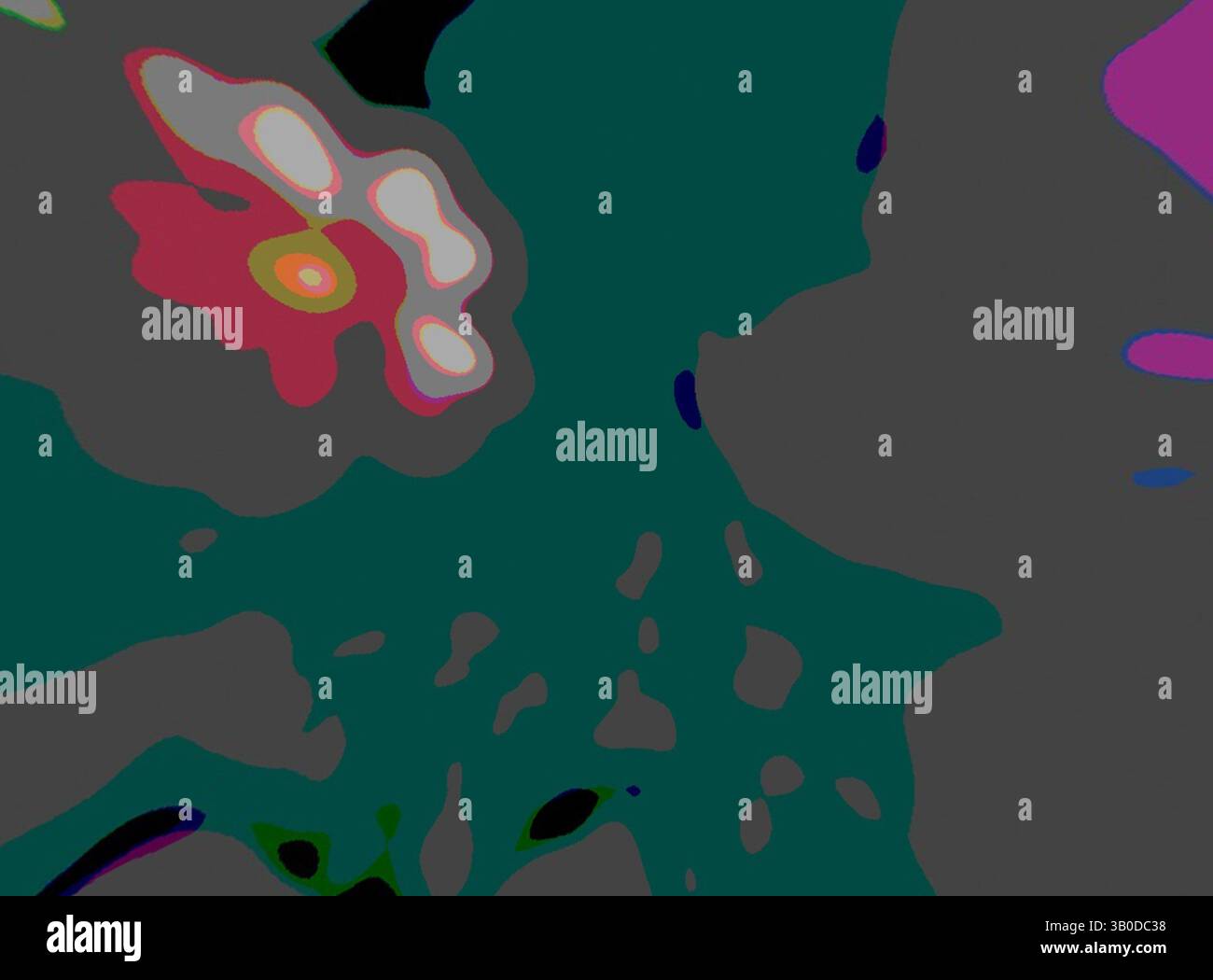 An abstract composition featuring fluid shapes and vibrant colors ...