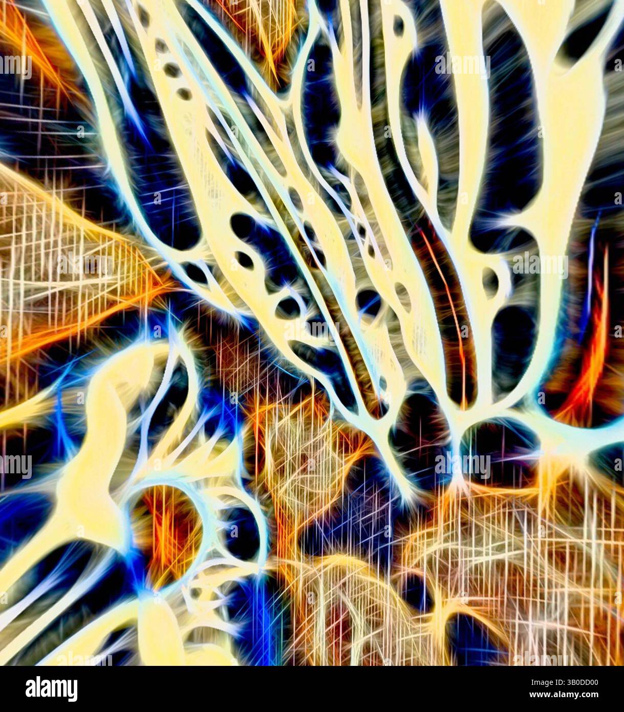 An abstract composition featuring dynamic lines and shapes, blending ...