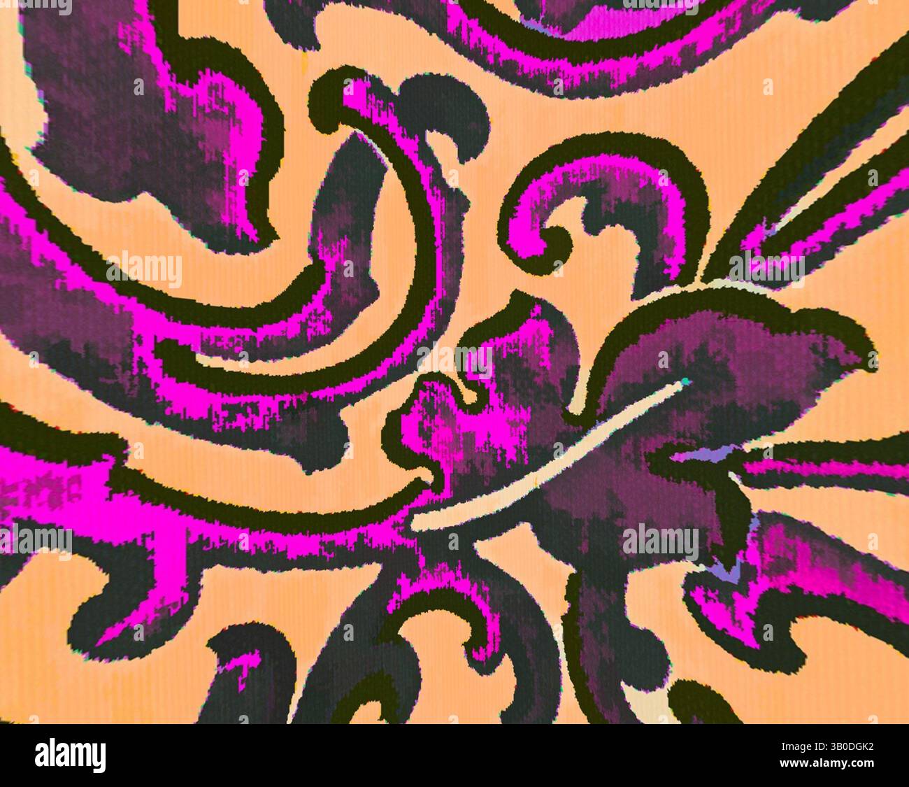 A dynamic pattern featuring bold swirls and intricate floral motifs ...