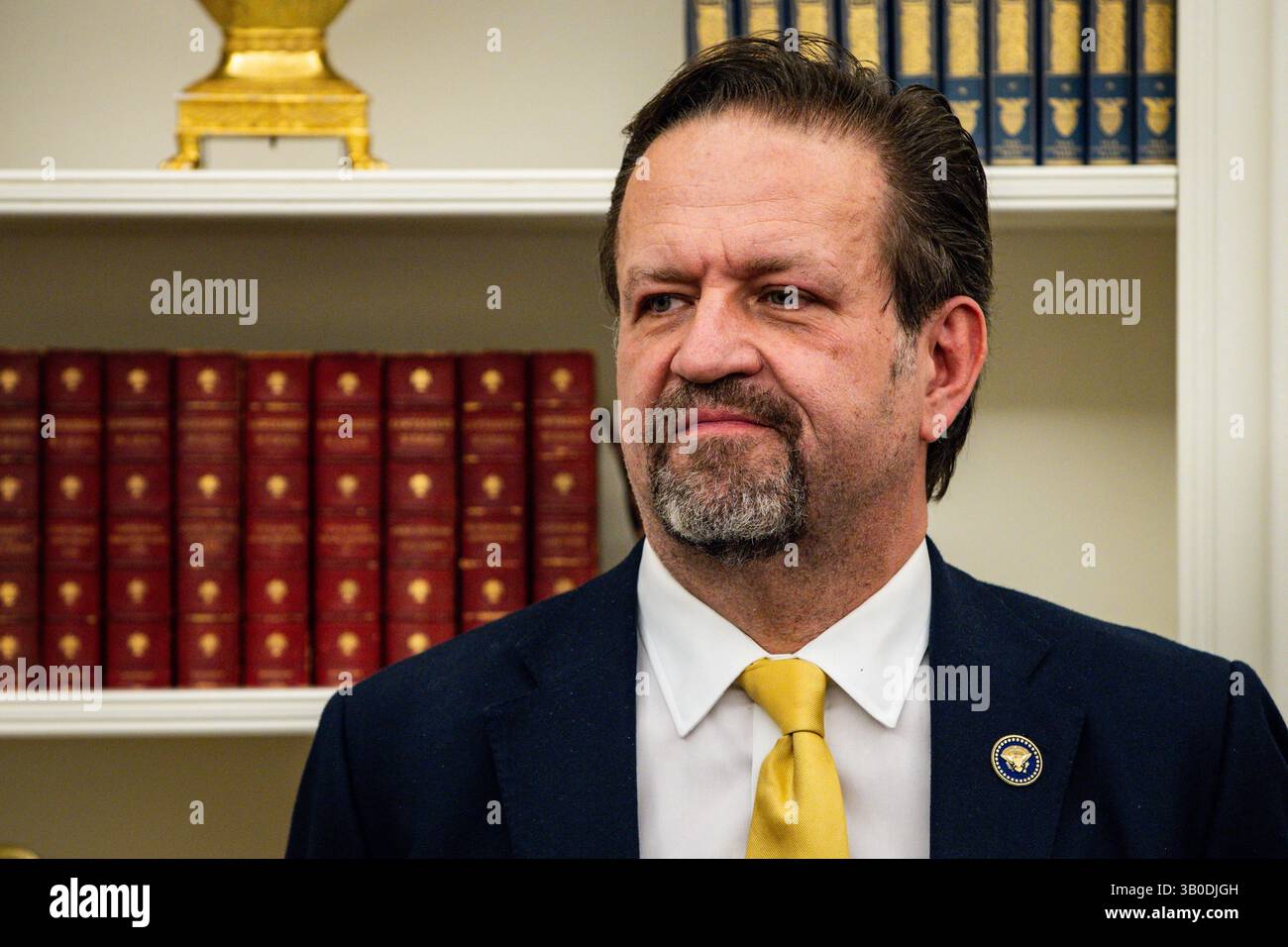 Washington United States 23rd Apr 2025 Deputy Assistant And Washington United States 23rd Apr 2025 Deputy Assistant And Strategist Sebastian Gorka Listens As President Donald Trump Not Pictured Answers Questions From Reporters After Signing Executive Orders In The Oval Office At The White House On April 23 2025 In Washington Dc Trump Signed Seven Executive Orders On Education Policy Artificial And School Policies Photo By Samuel Corumsipa Usa Credit Sipa Usalamy Live News 3B0DJGH