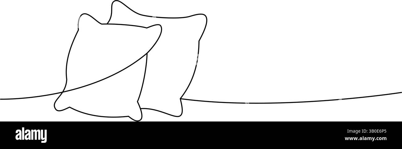 Two fluffy pillows one line continuous drawing. Fluffy pillows for sleeping. Vector illustration. Stock Vector