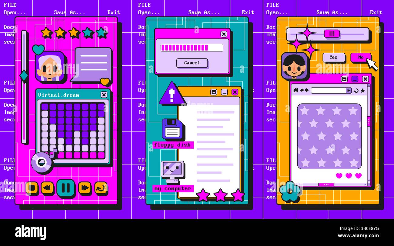 Retro user interface windows collection - loading screen, folder ...