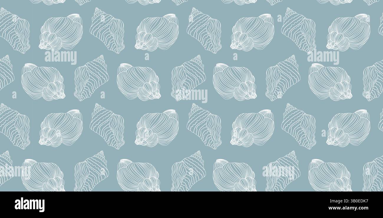 Sea shells, fossils and mollusks seamless pattern Stock Vector