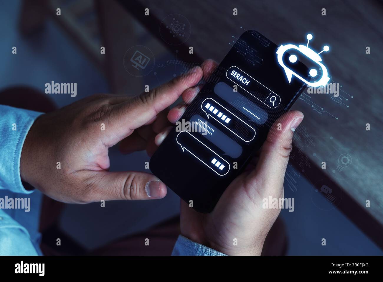 AI Technology chat automating virtual assistants and CRM software chatbot chat assistant Stock Photo