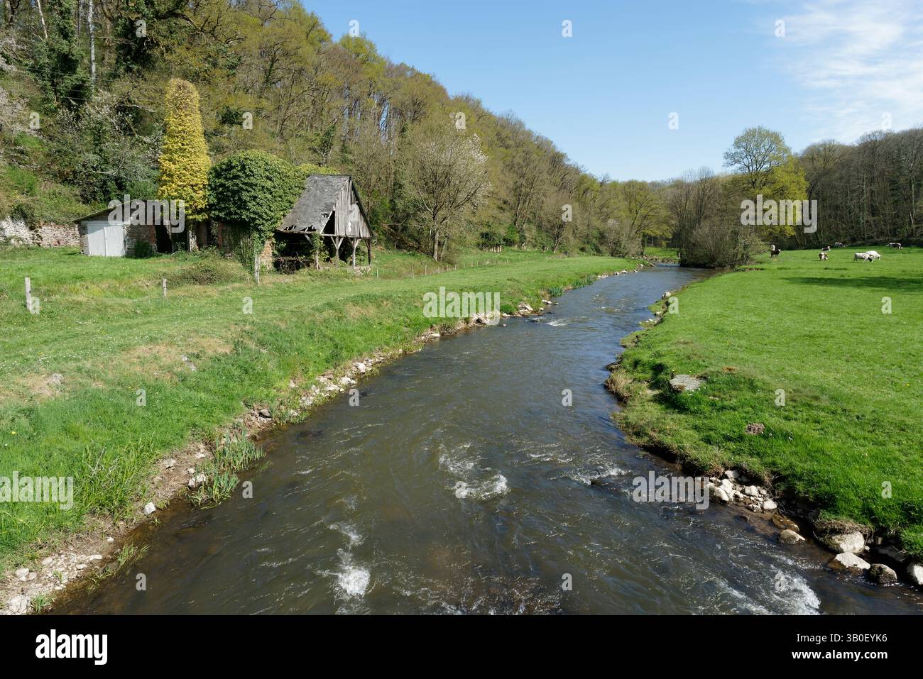 Moulin du Vieux-Château, river Colmont (Mayenne, Pays de la Loire, France) Stock Photo