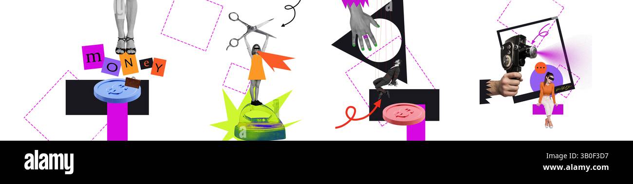 Creative modern collage artwork with abstract elements, dynamic visual ...