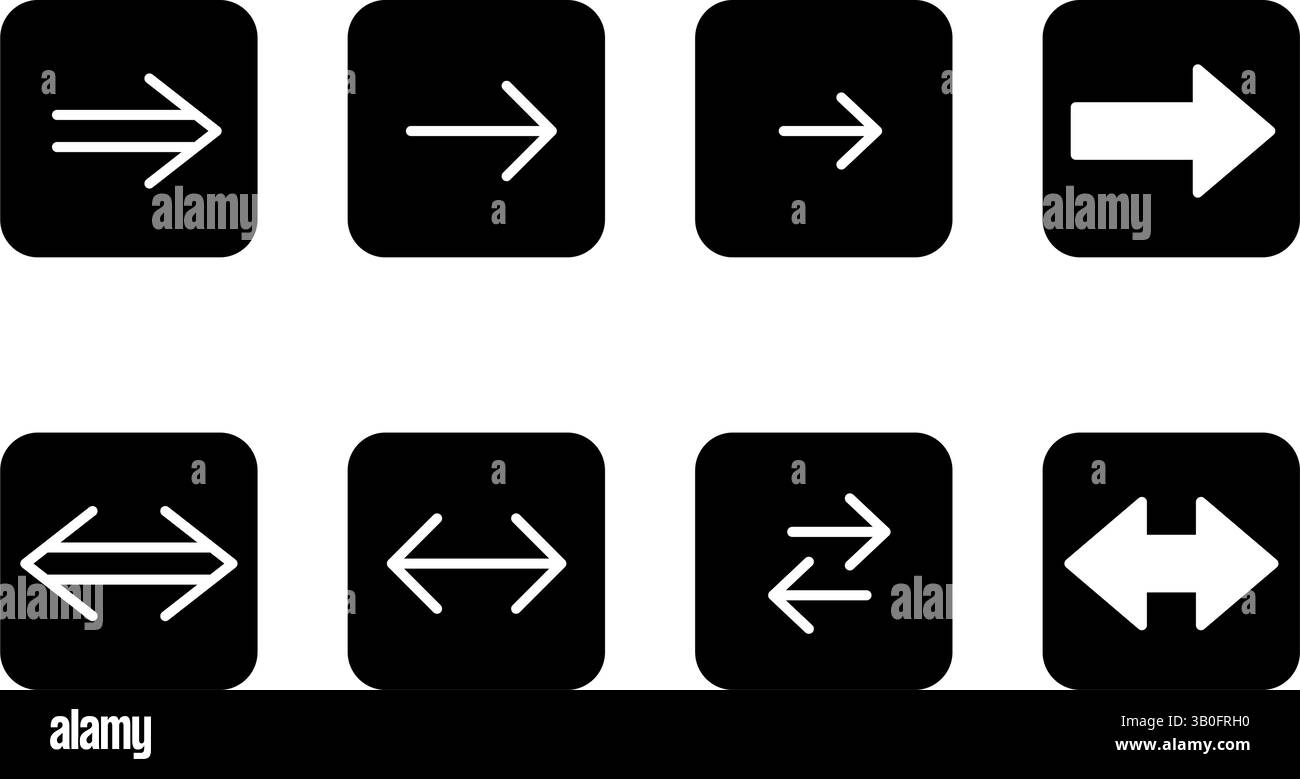 Set of cute and simple arrow icons in black and white, forward and ...