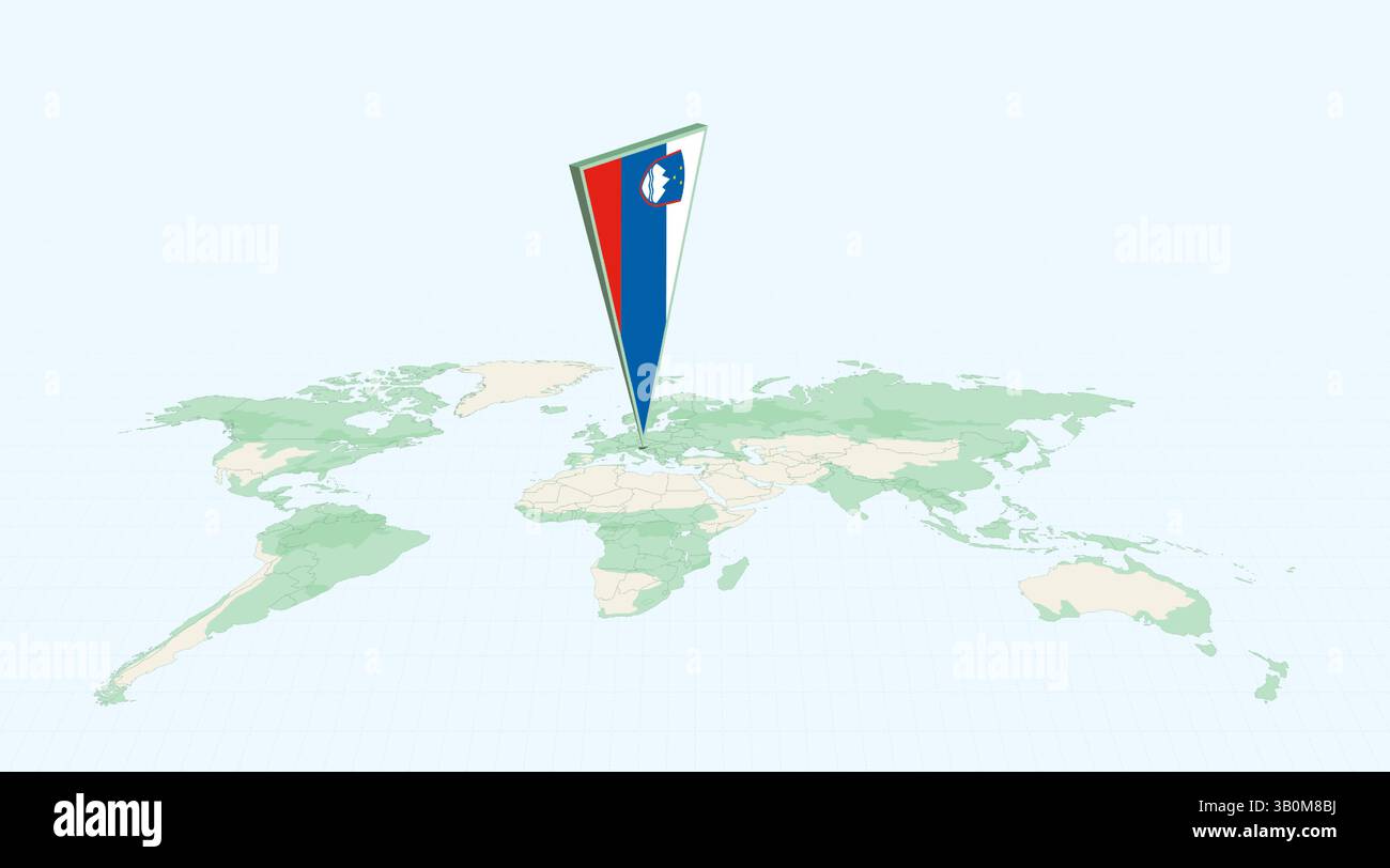 Highlighted Slovenia on Global Map with 3D Flag Location Pin of ...