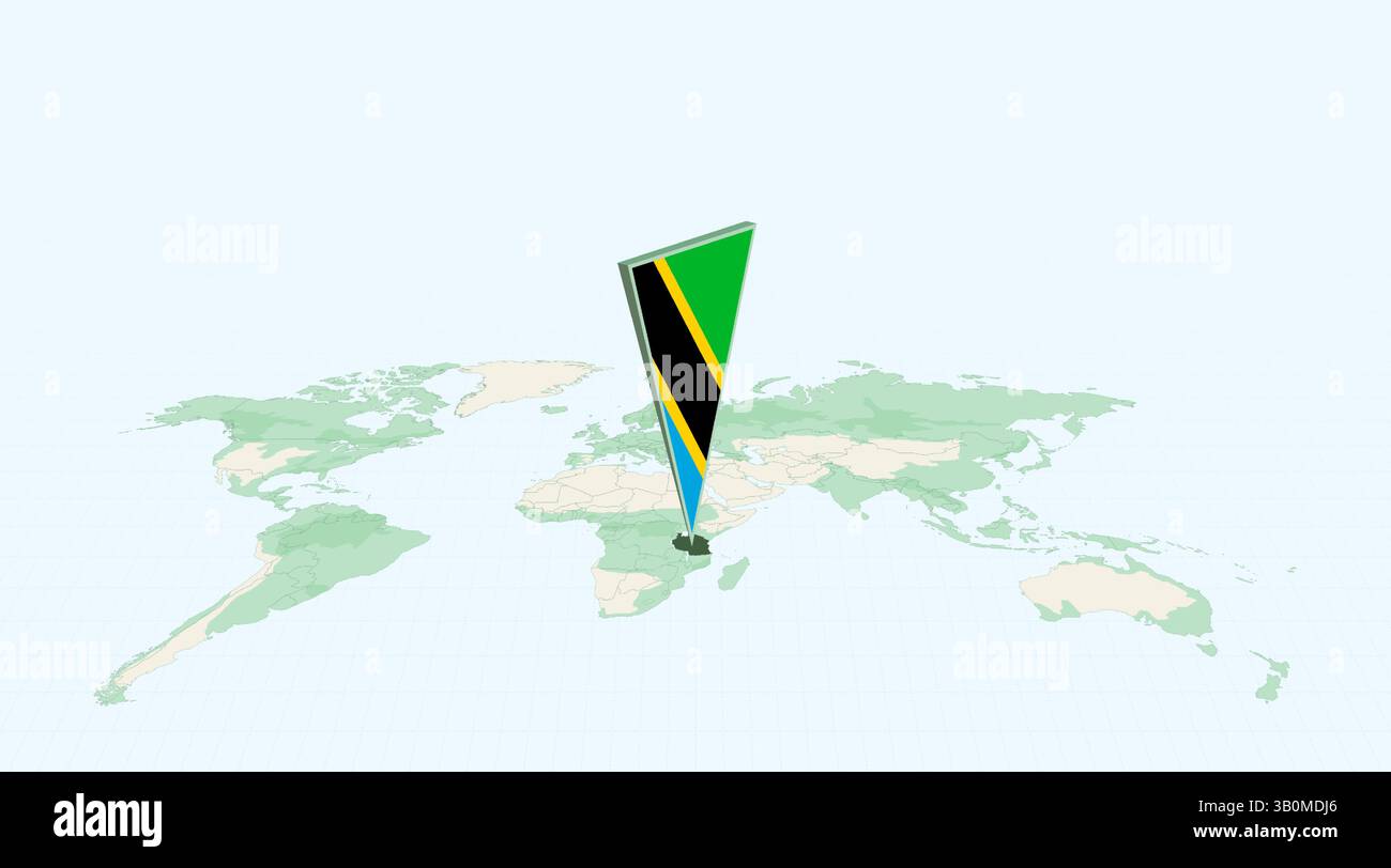 Highlighted Tanzania on Global Map with 3D Flag Location Pin of ...