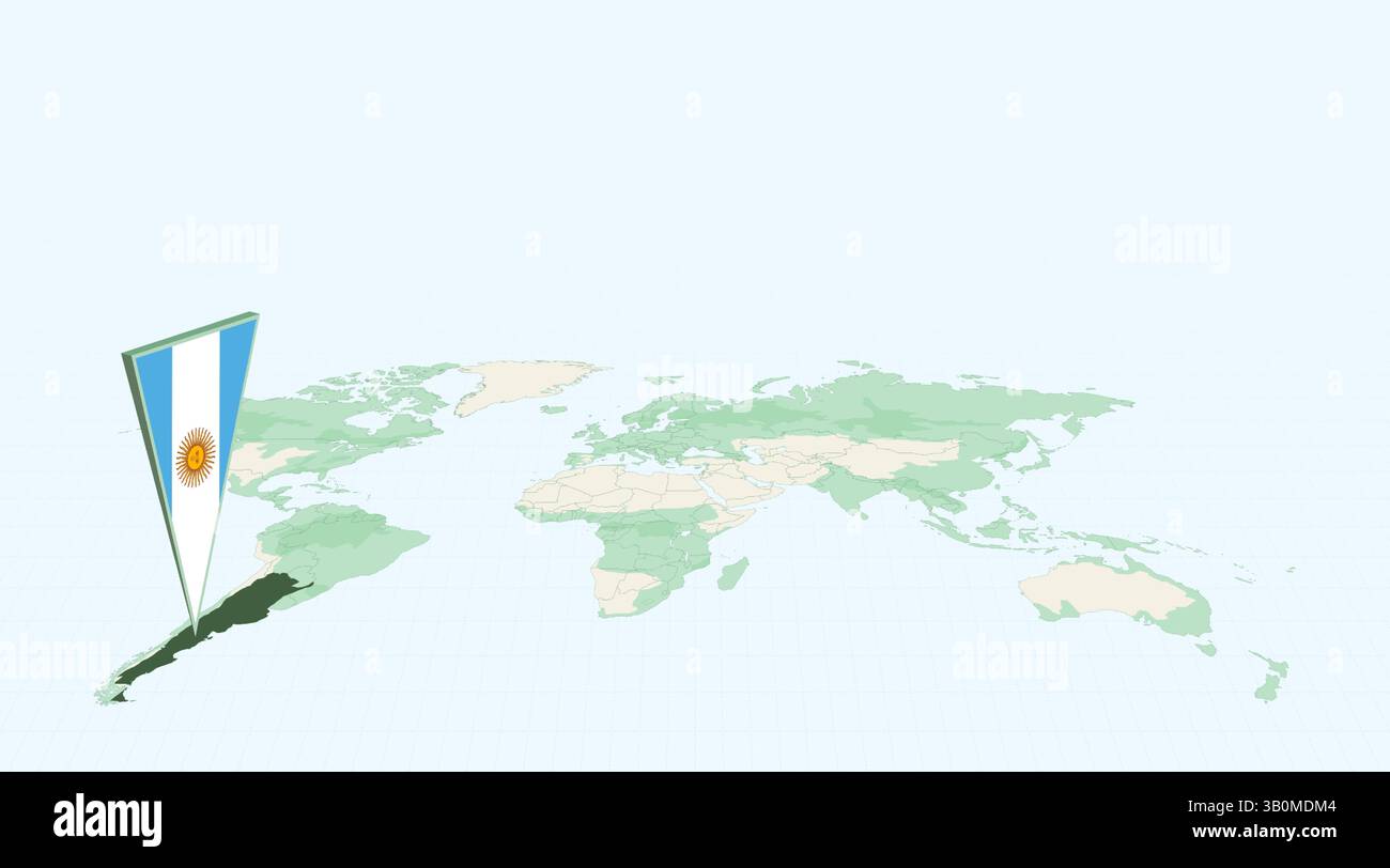 Highlighted Argentina on Global Map with 3D Flag Location Pin of ...