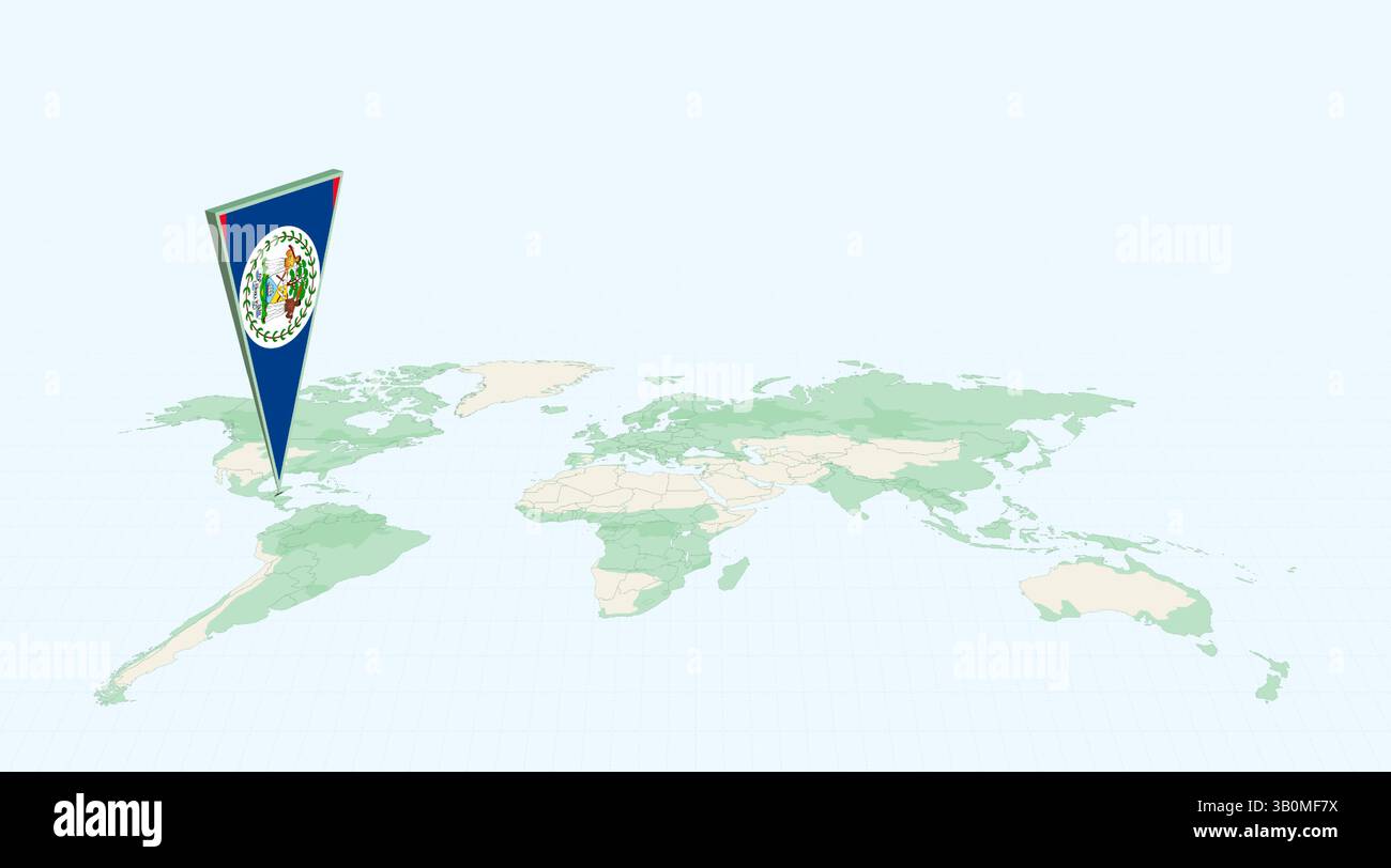 Highlighted Belize on Global Map with 3D Flag Location Pin of Belize ...
