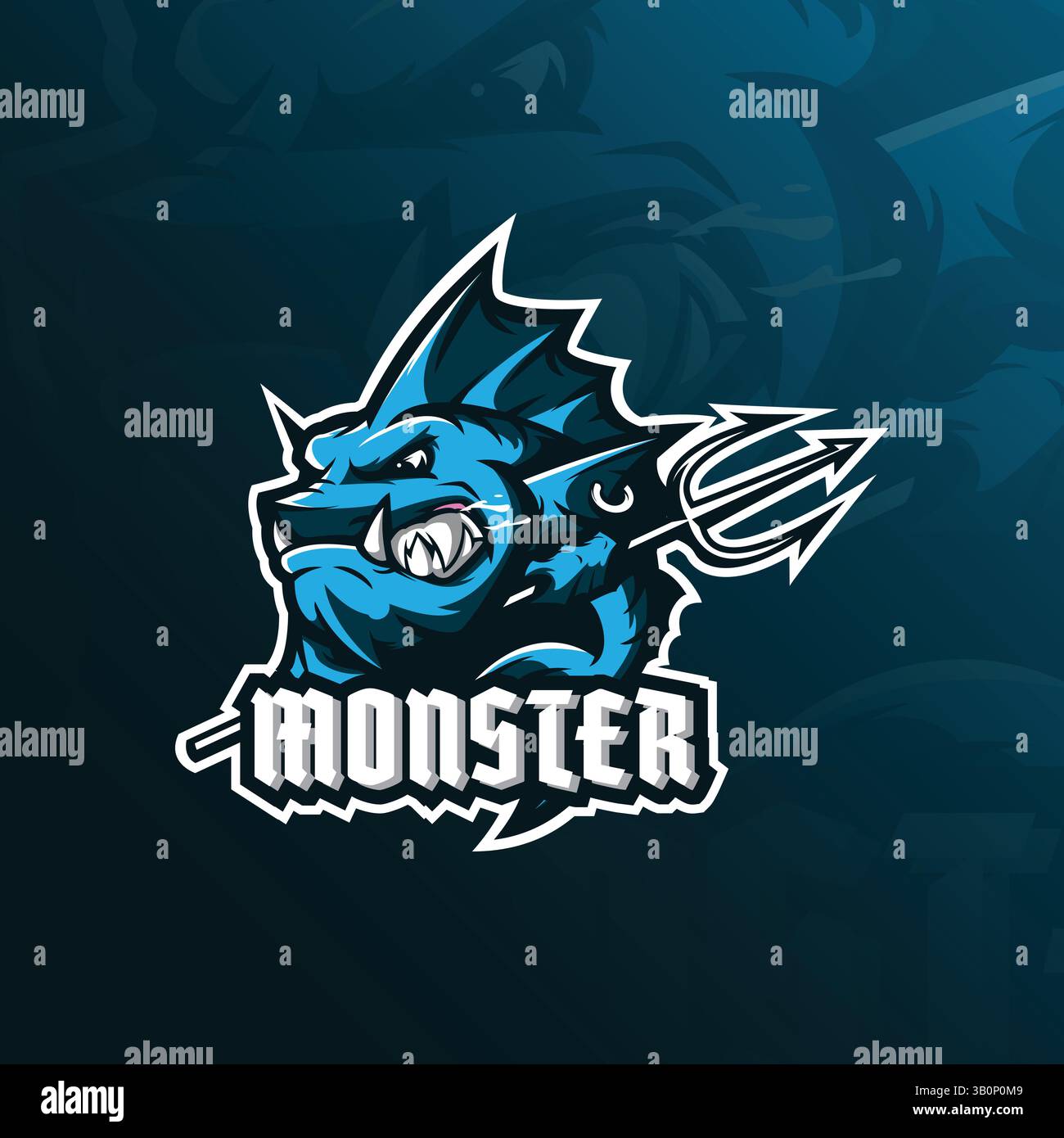monster fish mascot logo design vector with modern illustration concept ...