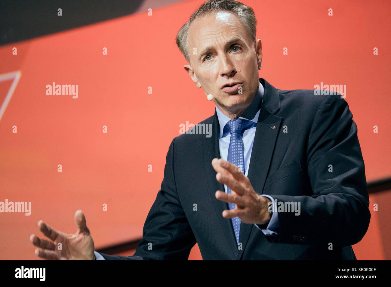 Paris, France. 24th Apr, 2025. CEO of Axa Thomas Buberl speaks during ...