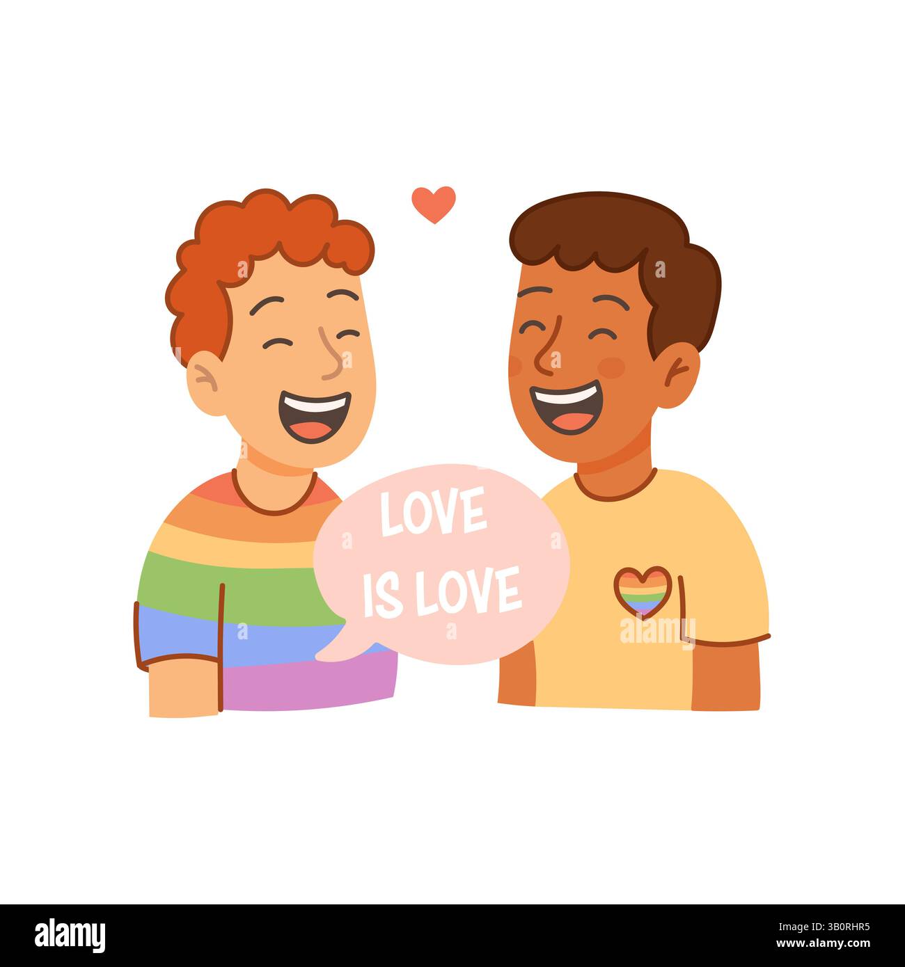 Vector illustration of two happy gay men with pride symbols and love is ...