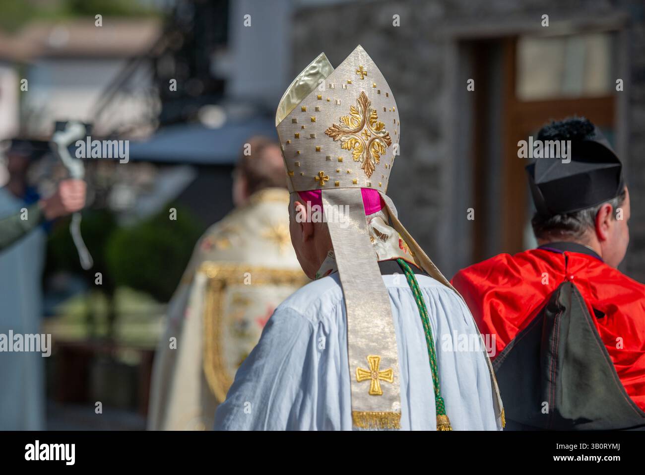 Hand embroidered mitre with gold thread Stock Photo