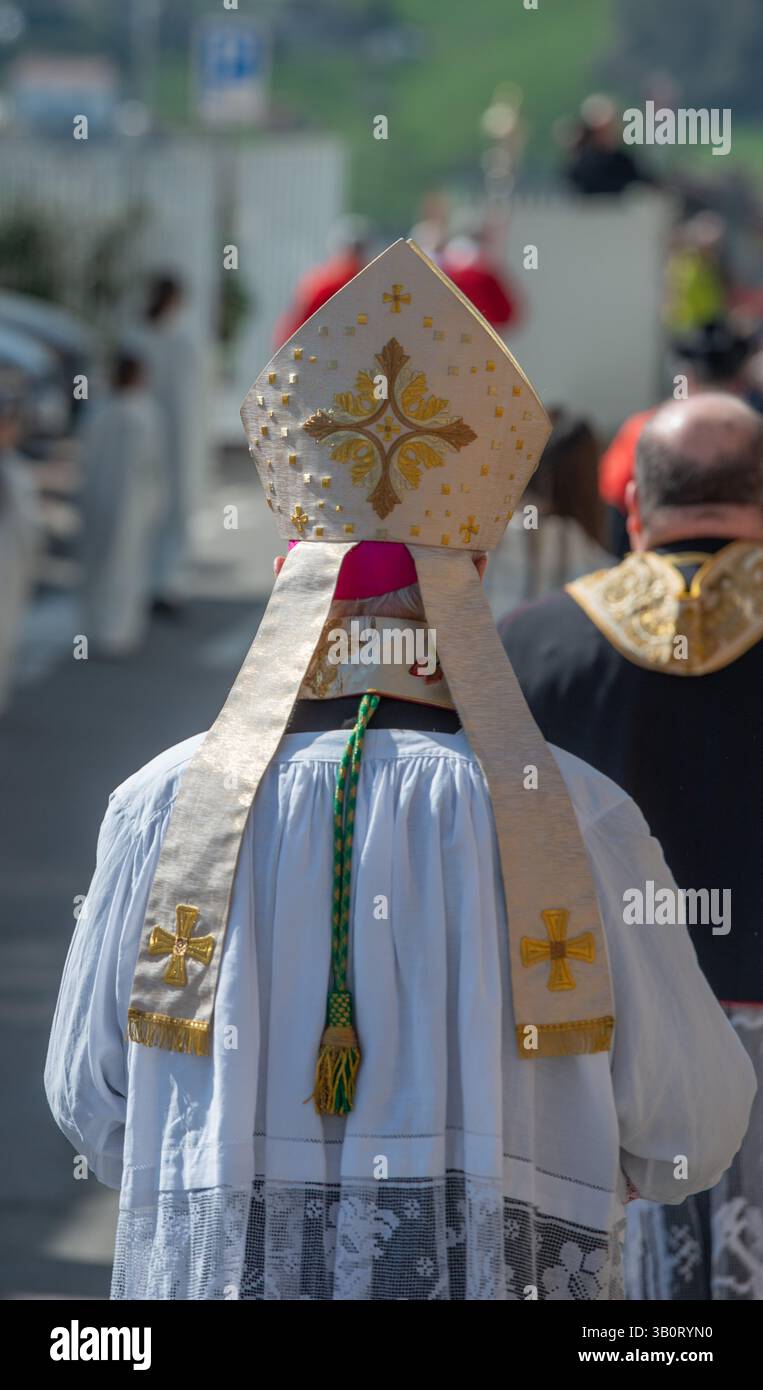 Hand embroidered mitre with gold thread Stock Photo