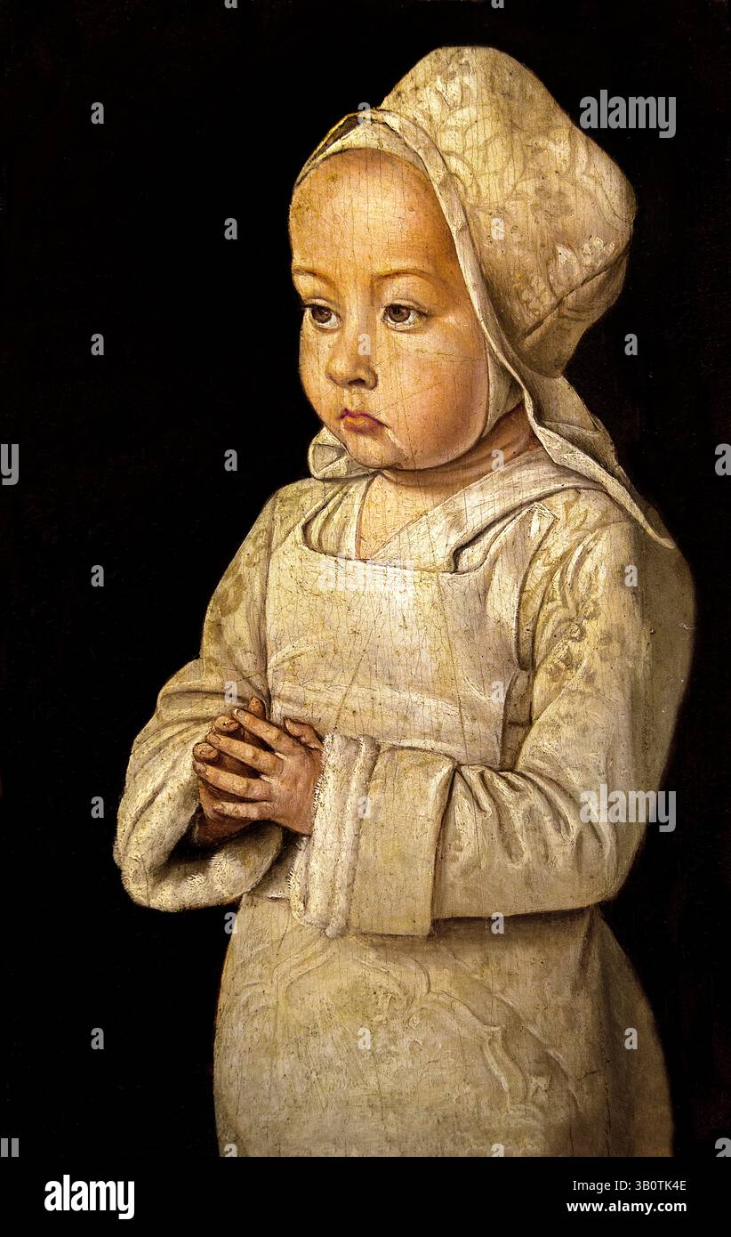 Enfant en prière - Child in prayer by Master of Moulins - Maitre de Moulins 1480-1500  Portrait of Suzanne Duchess of Bourbon Louvre Paris, Fine Art Museum, France, Stock Photo
