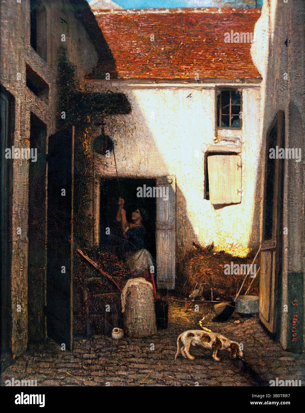 The Farmyard - La cour de ferme by Alexandre Gabriel Decamps 1803 – 1860 France French Louvre Paris, Fine Art Museum, France, Stock Photo