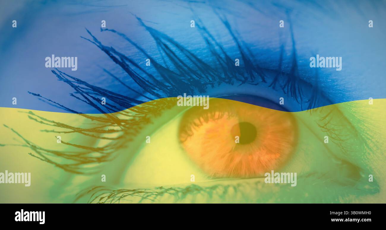Image of flag of ukraine waving over open eye of caucasisan woman Stock ...