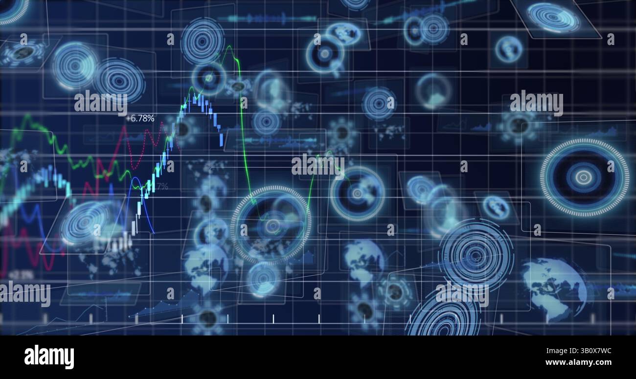 Image of data processing over dark background Stock Photo
