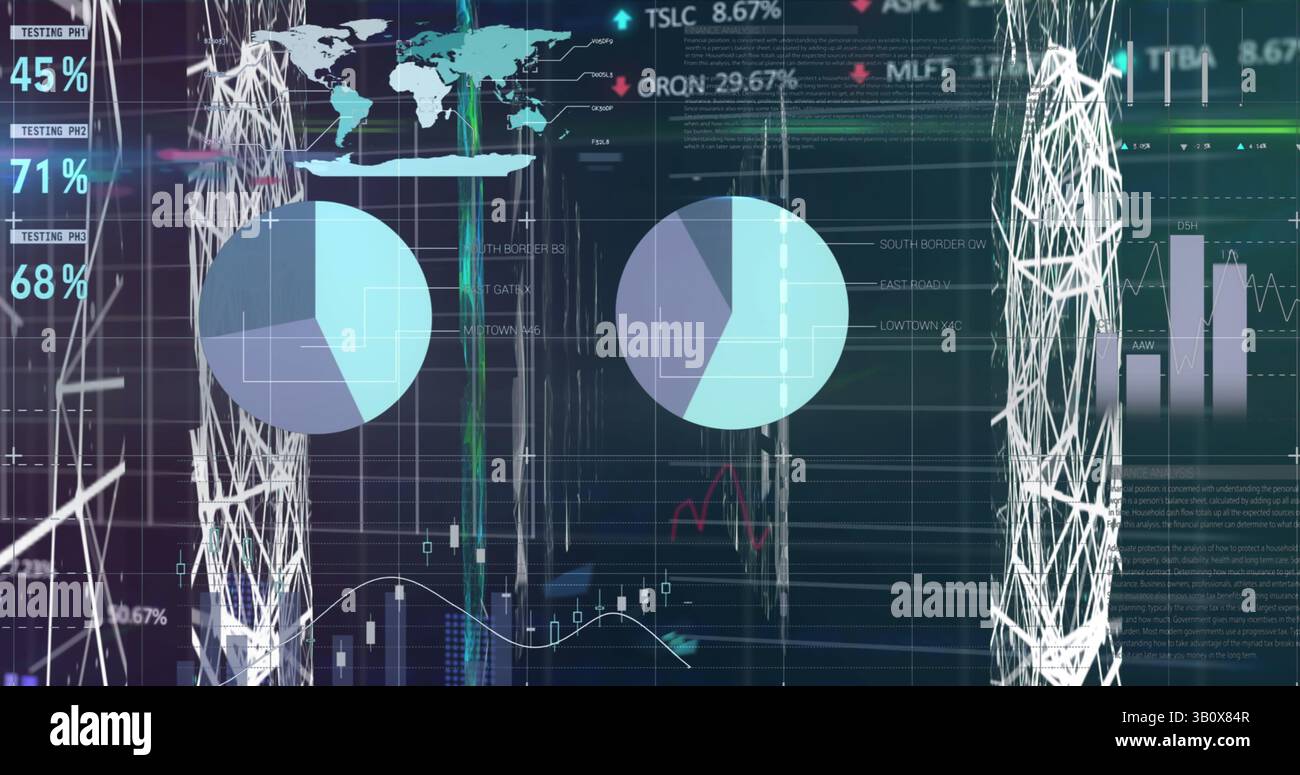 Image of graphs and data over navy background Stock Photo