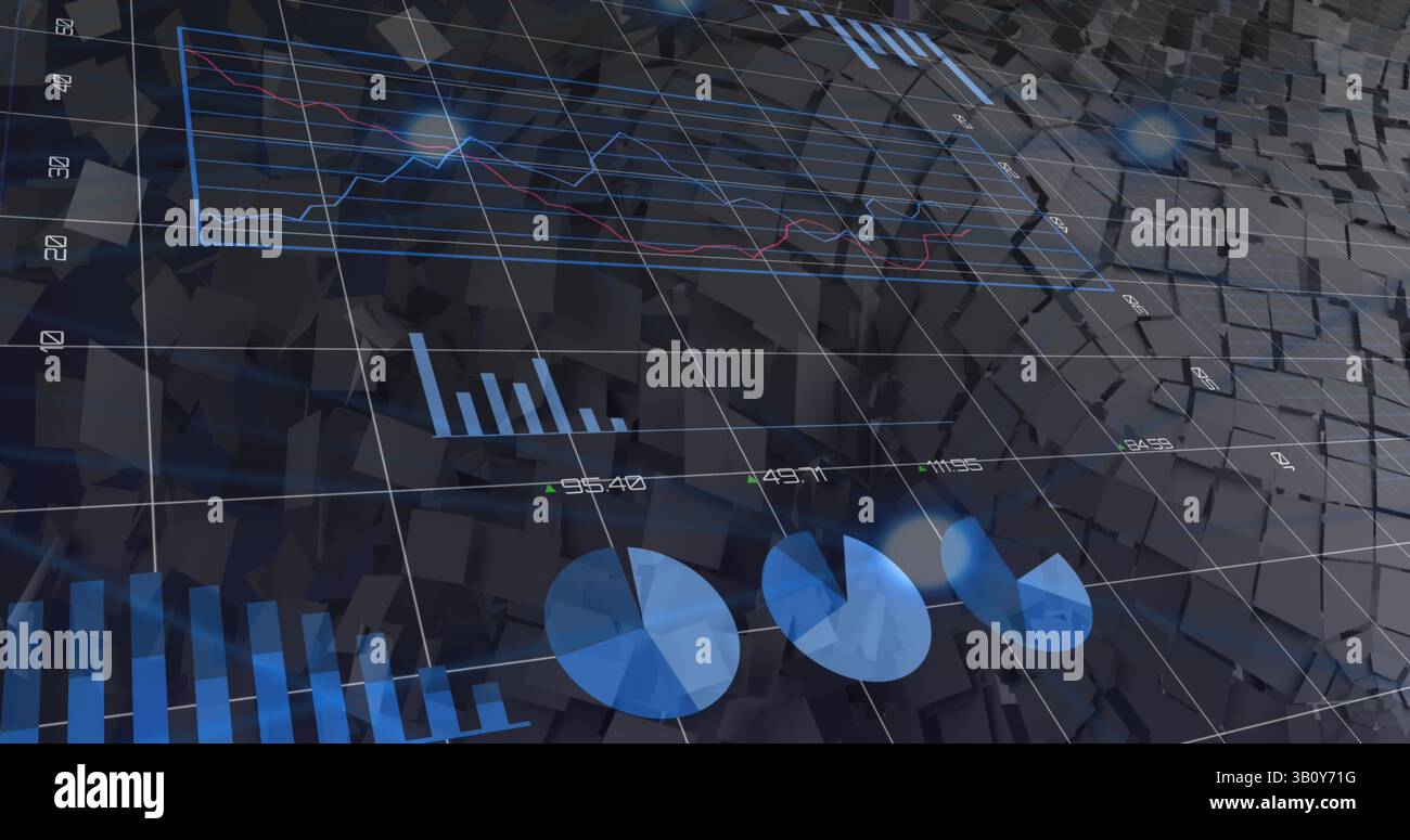 Image of data processing over squares Stock Photo