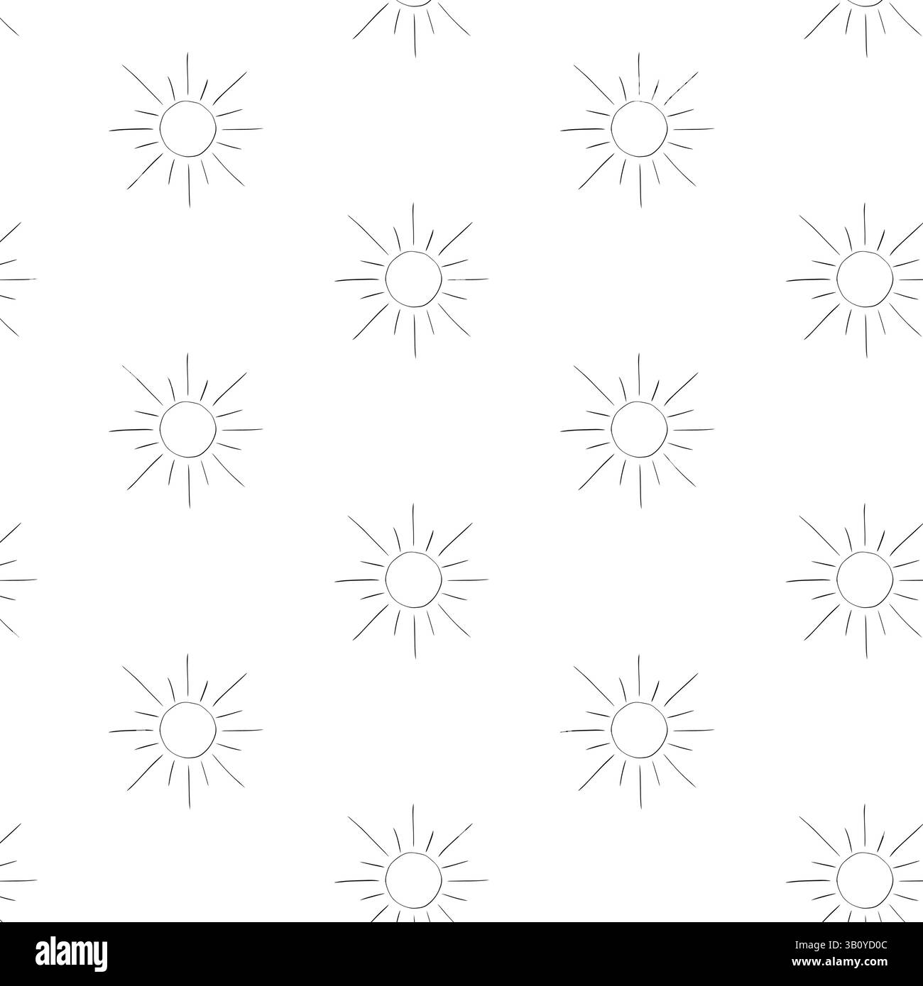 Sun vector seamless pattern. Graphic line ink design for textile, fabric, decor, paper. Cute retro repeat tile Banner, poster, wrapping paper, sticker Stock Vector