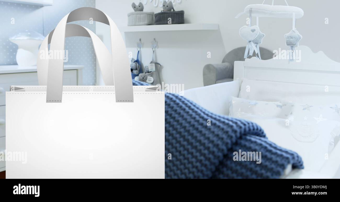 Image of white bag over empty bedroom Stock Photo