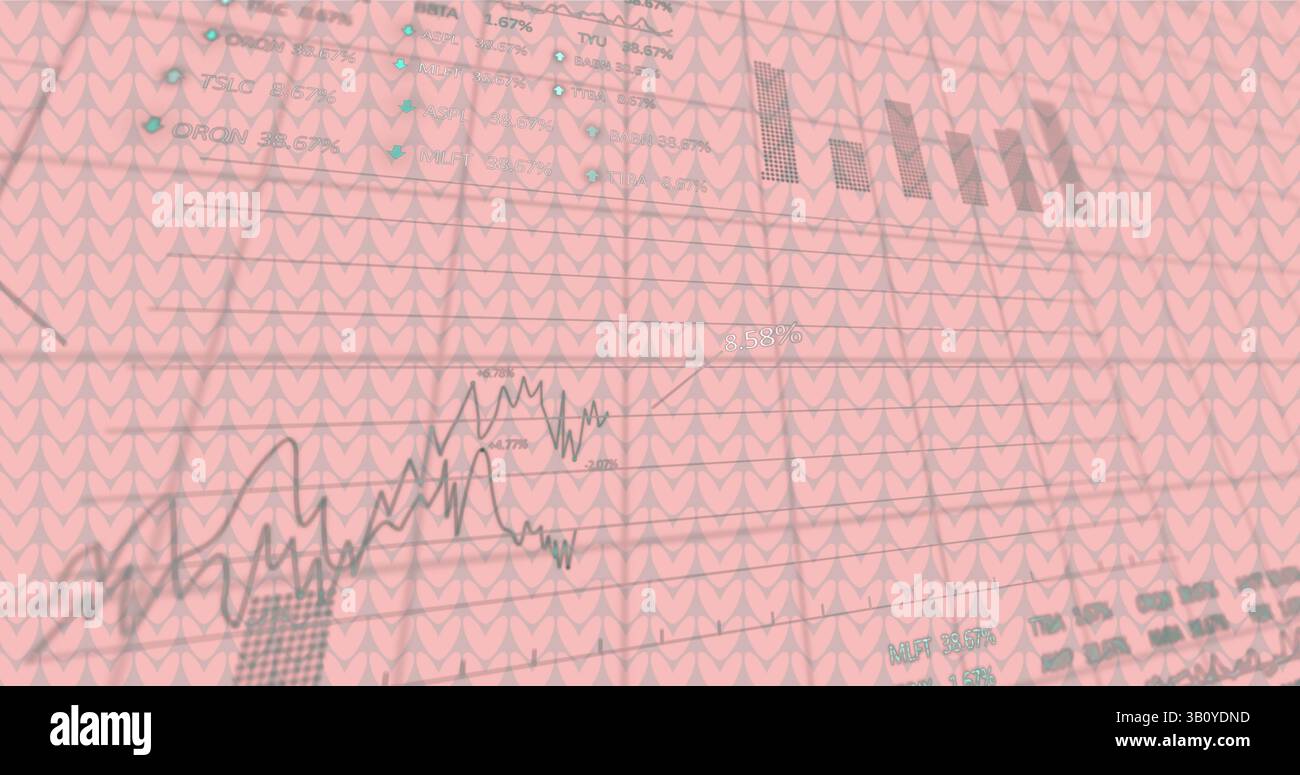 Image of financial data processing over shapes on white background Stock Photo