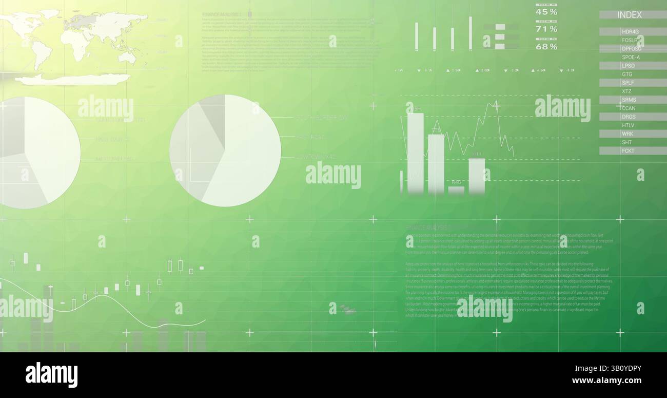 Image of data processing on green background Stock Photo
