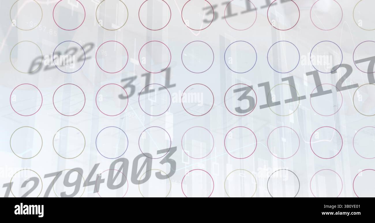 Image of financial data processing over shapes on white background Stock Photo