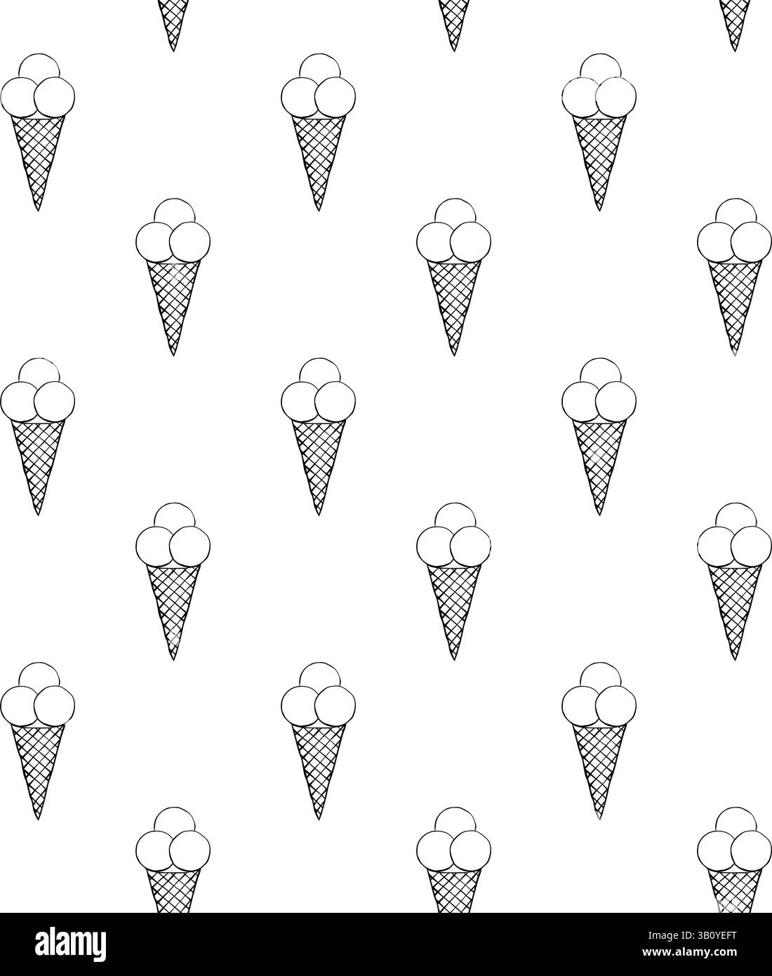 Creamy ice cream cone seamless pattern. Vector graphic line ink ...