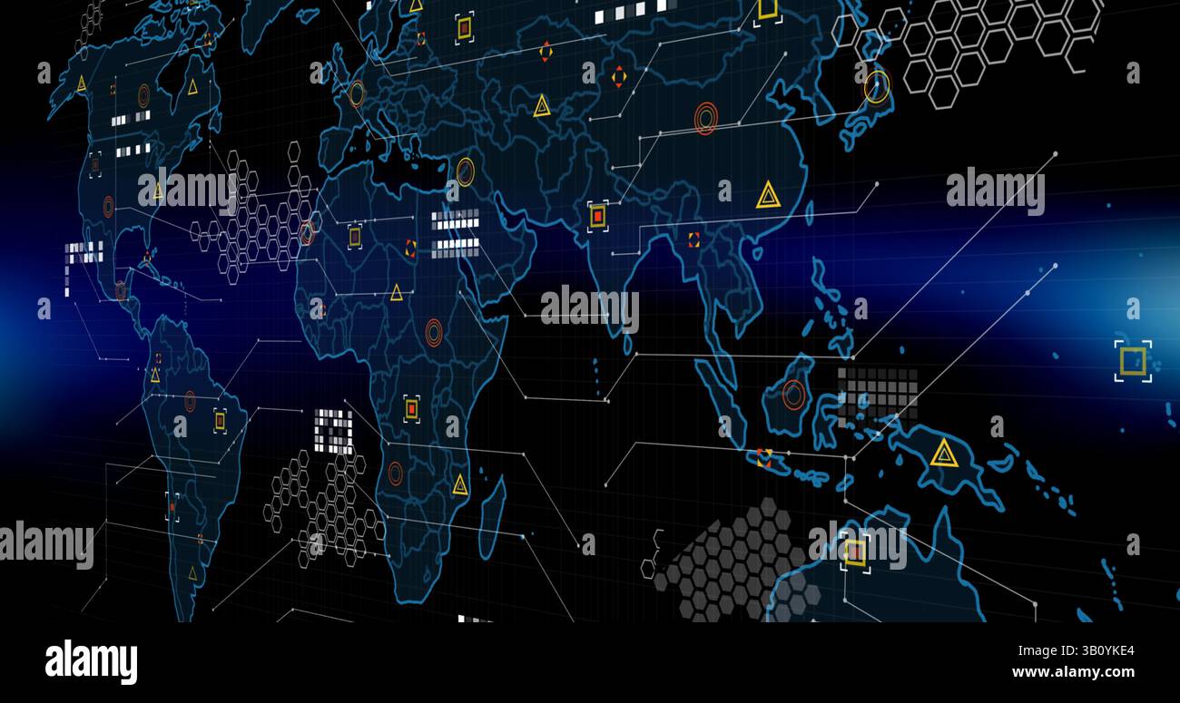 Image of markers and data processing over world map Stock Photo - Alamy