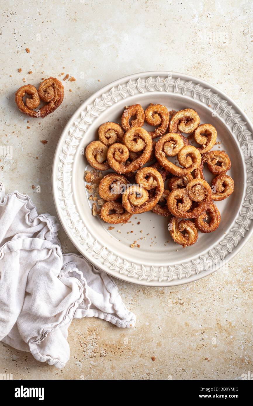 Cinnamon sugar palmiers on a plate Stock Photo