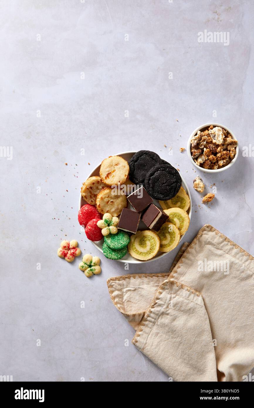 Christmas Cookie Plate on a Light Background Stock Photo