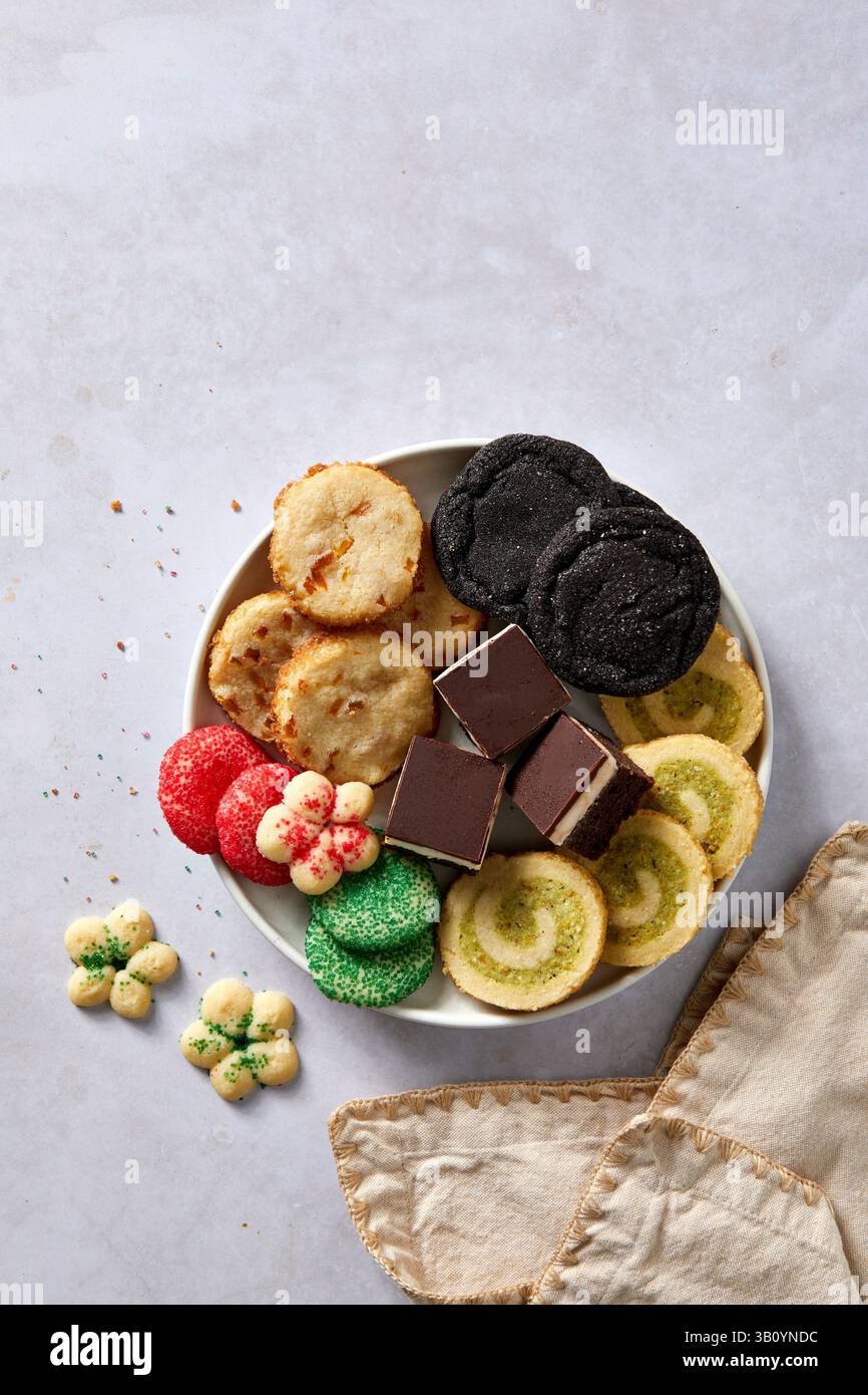 Christmas Cookie Plate on a Light Background Stock Photo