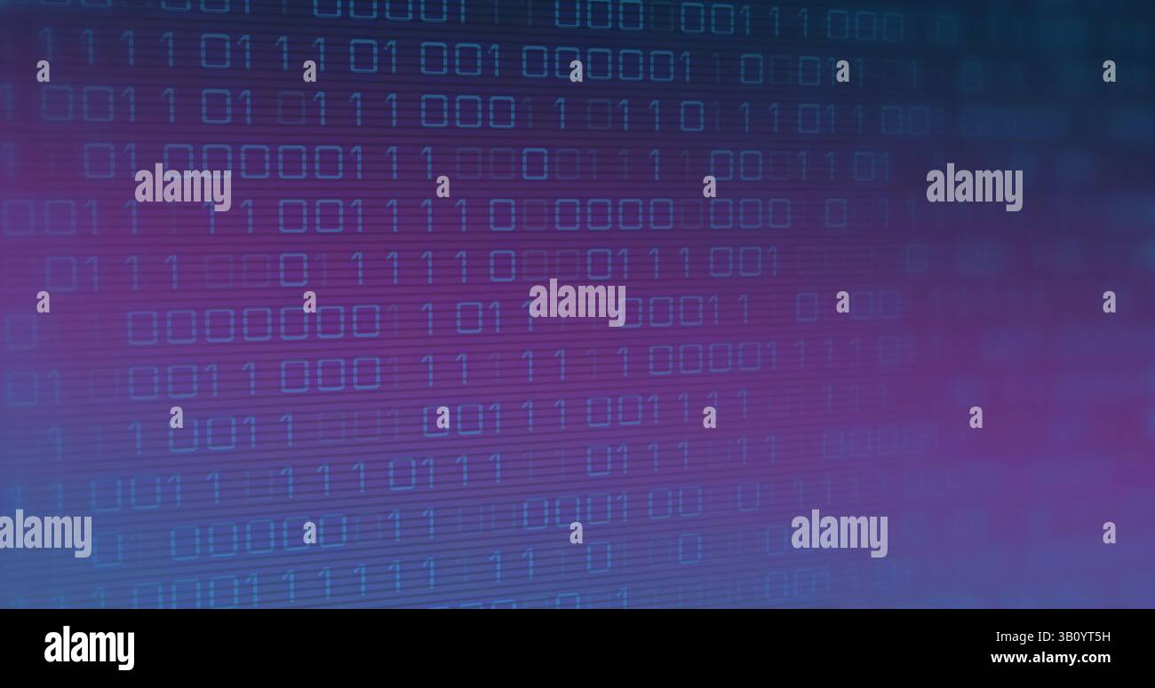 Image of binary coding over purple background Stock Photo