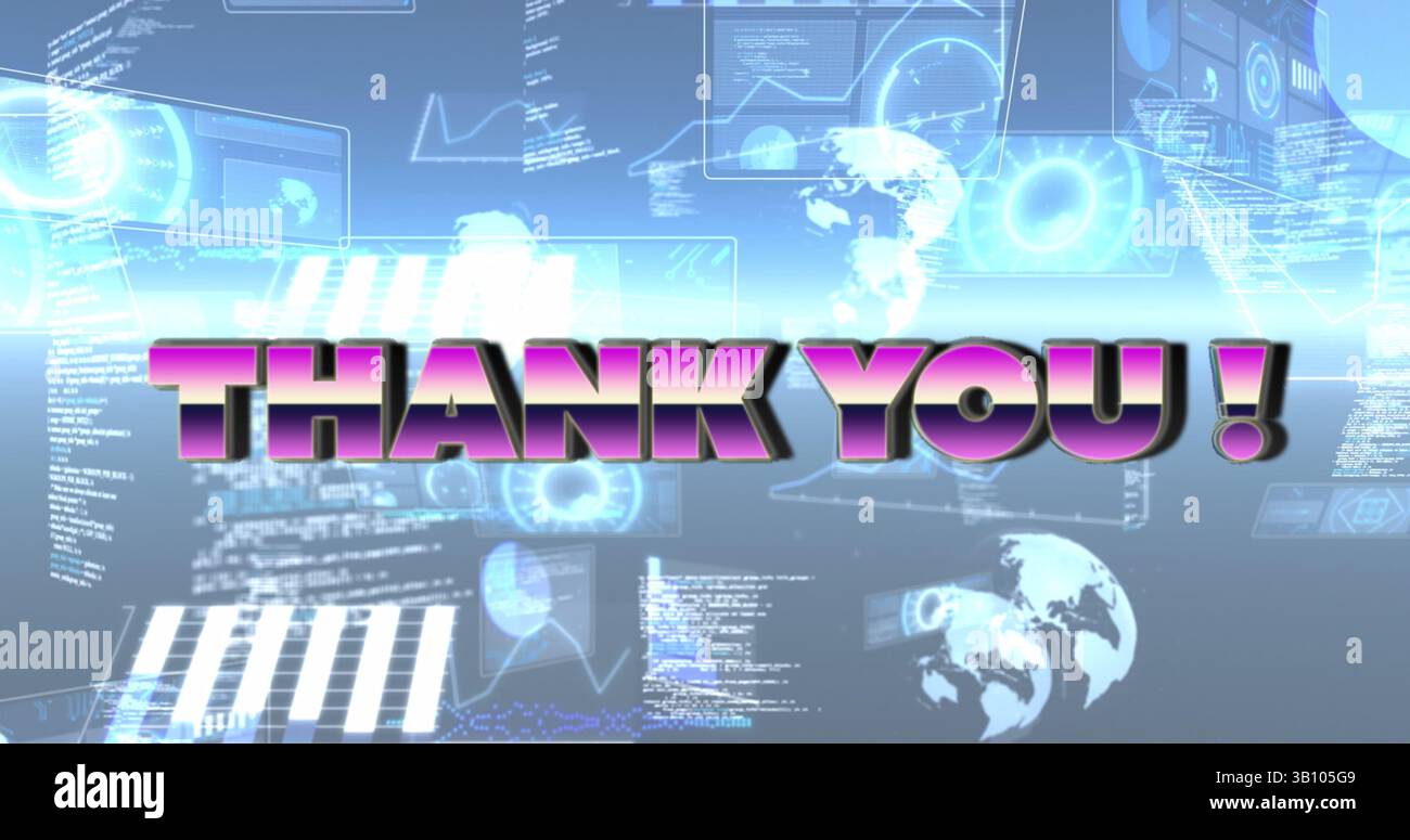 Image of thank you text over scope scanning and data processing Stock Photo