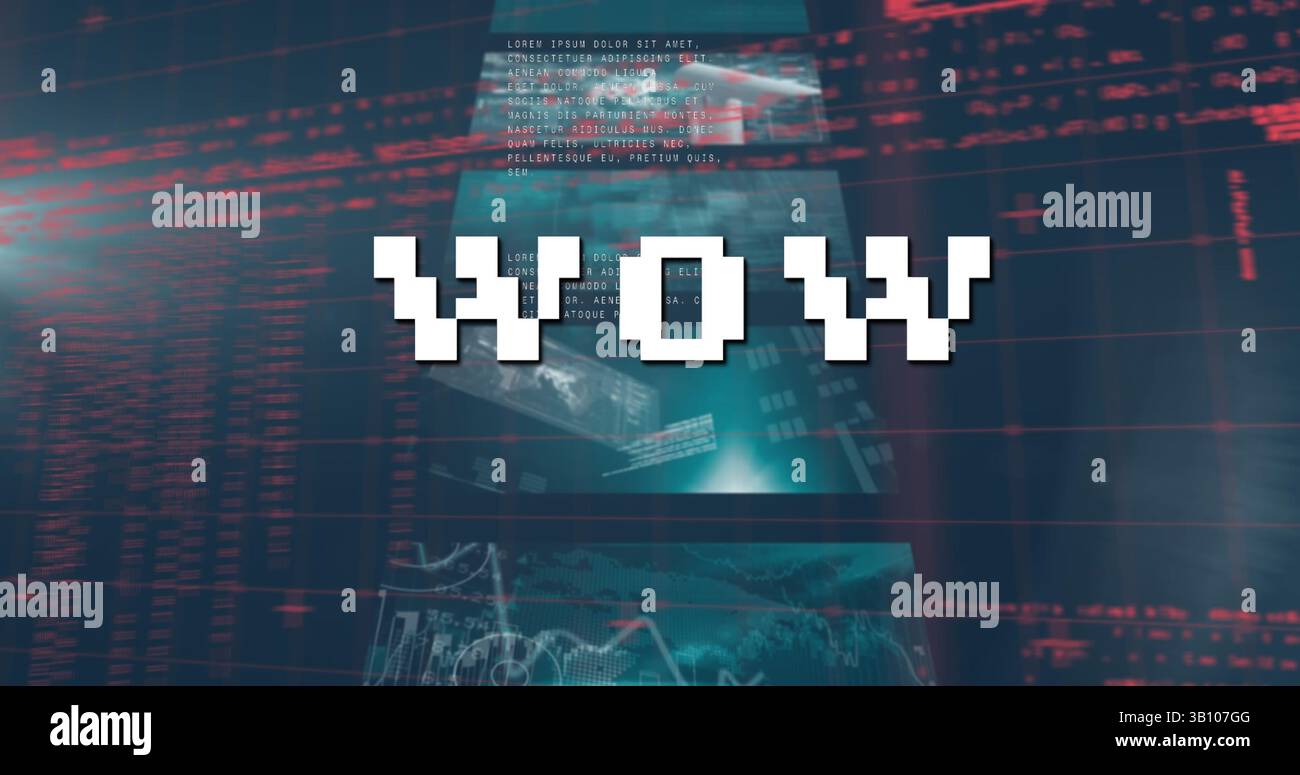 Image of wow text over data processing Stock Photo