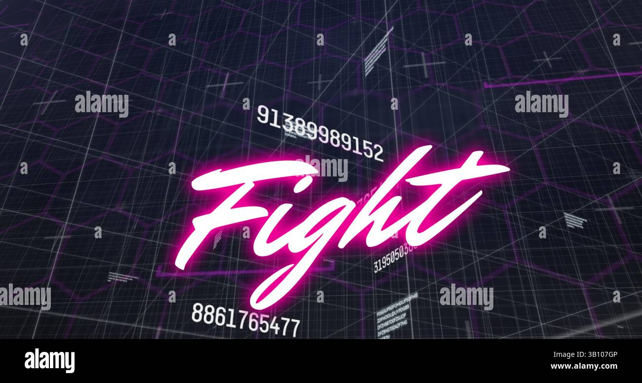 Image of fight text over data processing Stock Photo