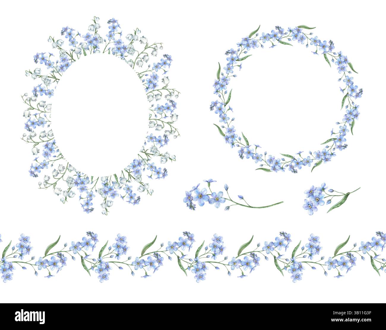 Curated visual reference: Fresh Look at Set Of Blue Forget Me Nots White Lilies Of The