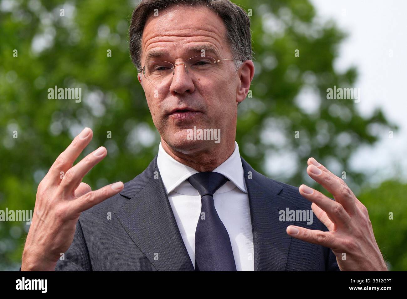 NATO Secretary General Mark Rutte speaks with reporters at the White ...