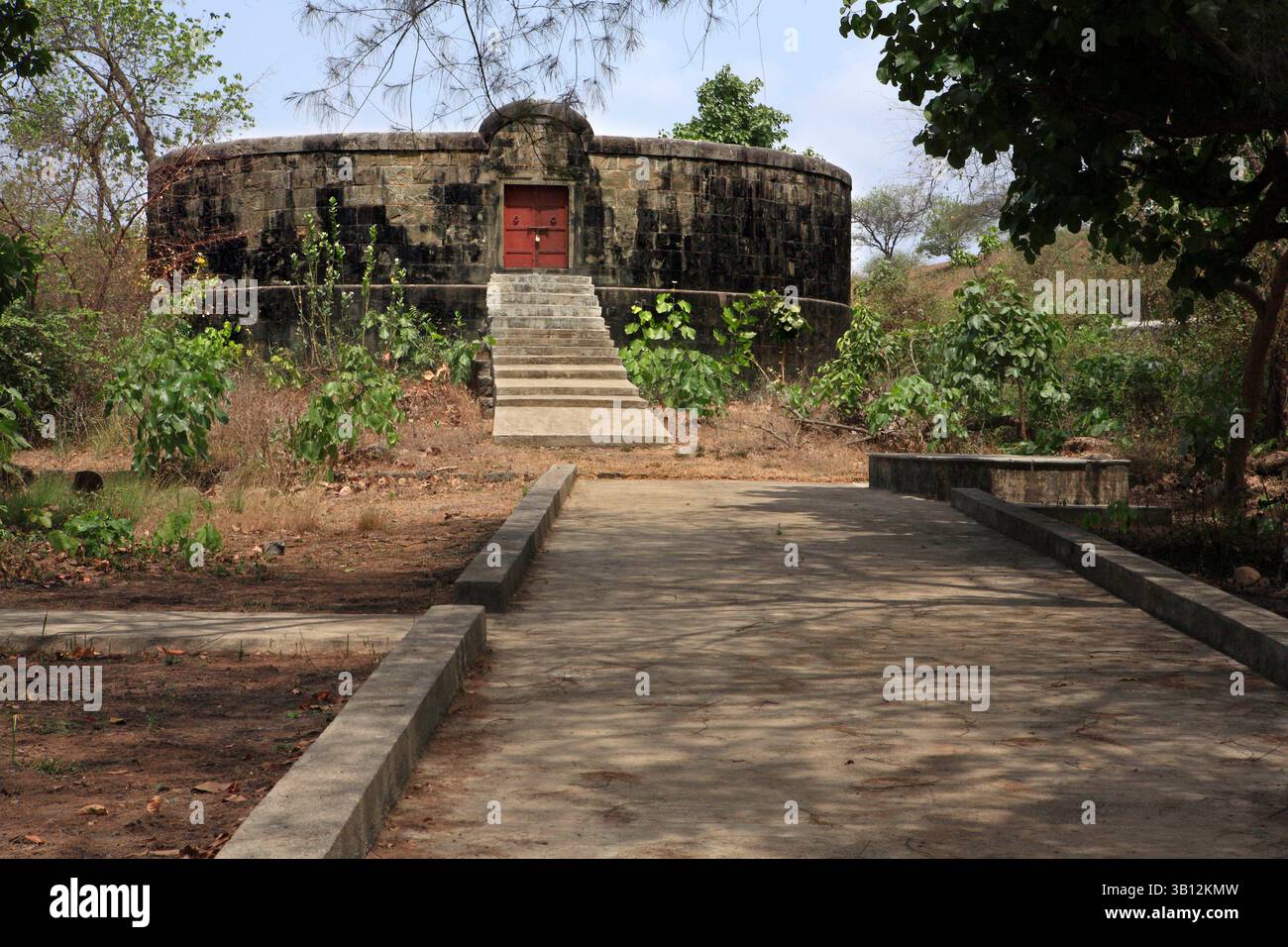 May 23, 2009 - Udwada, Gujarat, India - Locked doors of tower of silence or Dakhma at Udwada in Gujarat, where the Parsi community dispose their dead. The Parsi neither burn or bury their dead but feed the dead body to the vultures. (Credit Image: © Subhash Sharma/ZUMAPRESS.com) Stock Photo