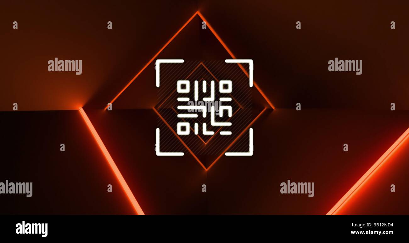 Image of lights and qr code in red space Stock Photo