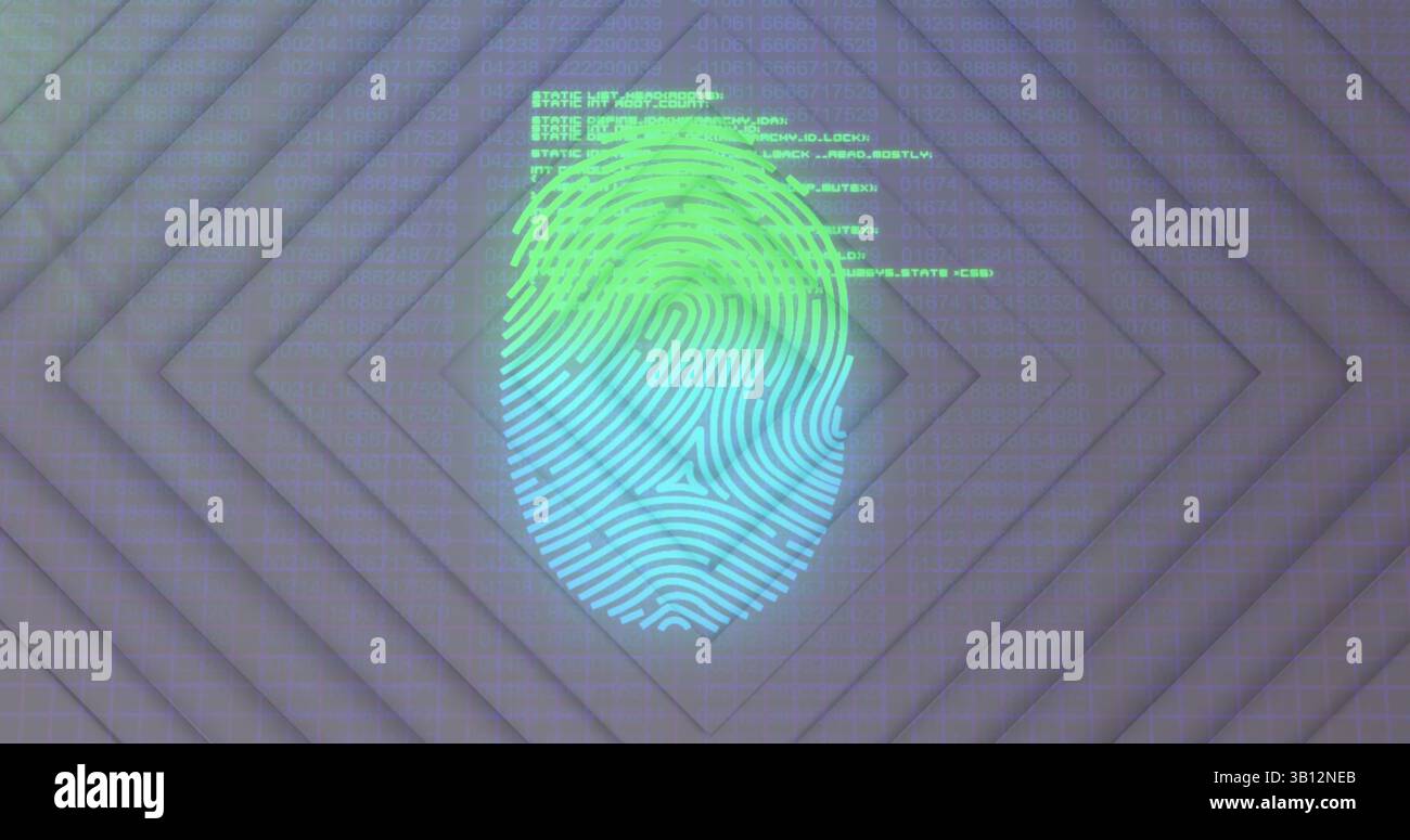 Image of fingerprint and data processing on grey background Stock Photo